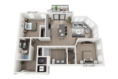 2 bedroom 2 bathroom Floor plan D at WOODBURN EXCHANGE, Cincinnati, OH, 45206